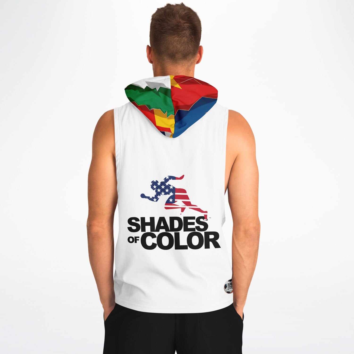 Playful Rebellion: Dripping Rainbow Text with Patchwork Hood