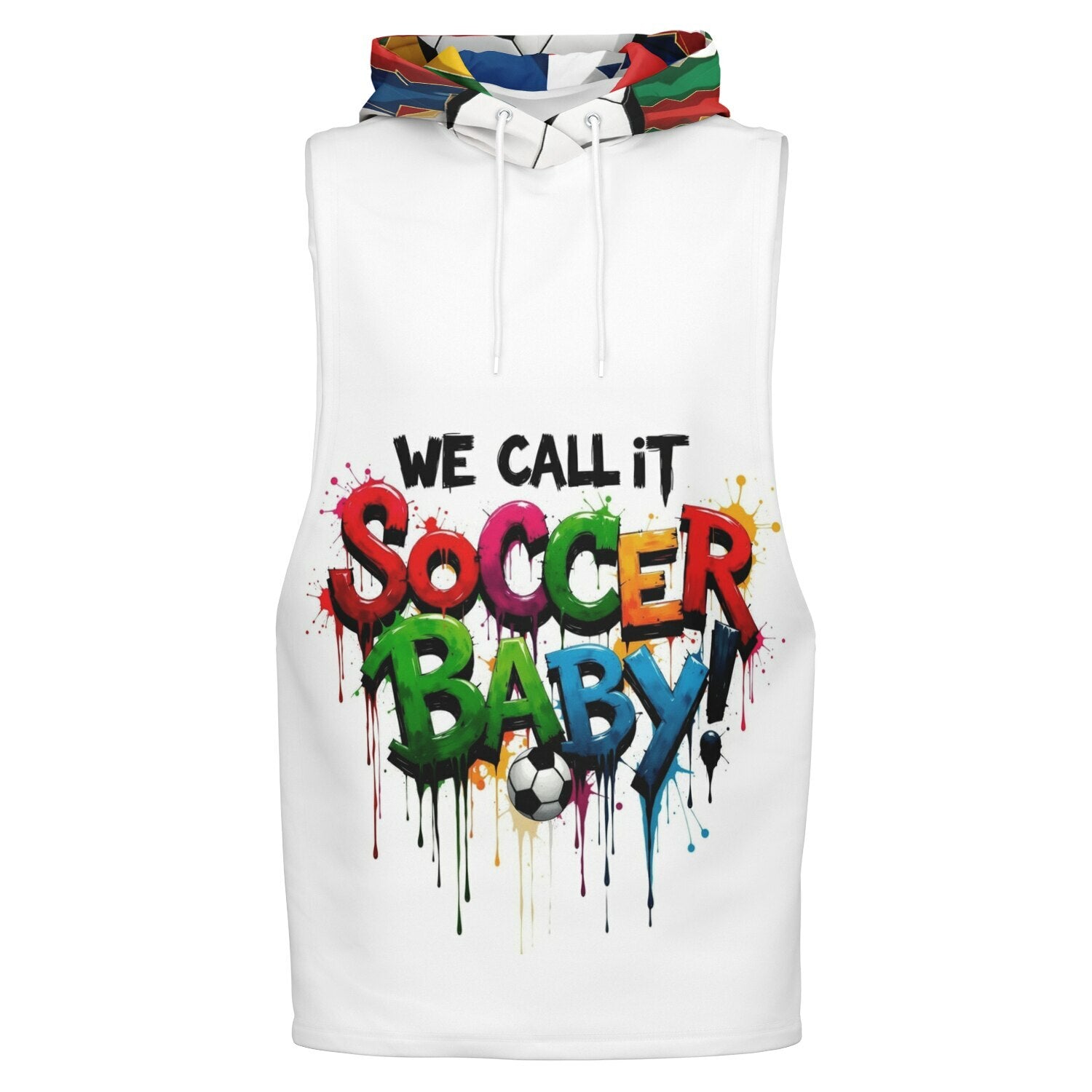 Playful Rebellion: Dripping Rainbow Text with Patchwork Hood