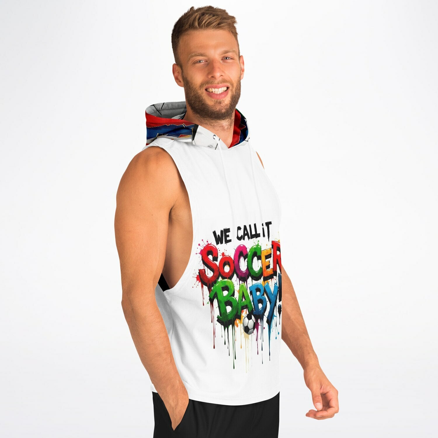 Playful Rebellion: Dripping Rainbow Text with Patchwork Hood