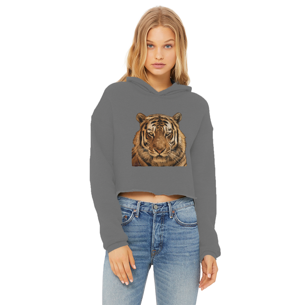 Massive Tiger Ladies Cropped Raw Edge Hoodie