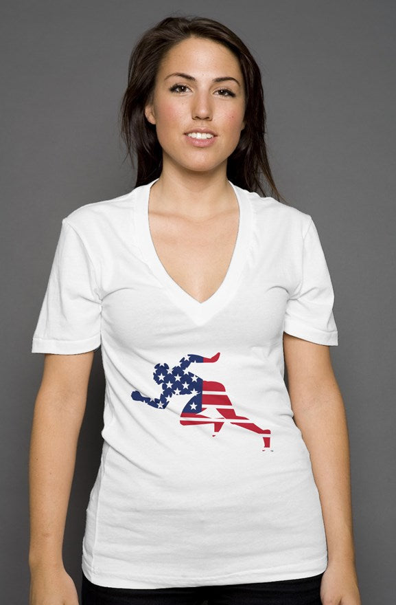 "Shades of Color" FLAG Running Man Womens deep v neck