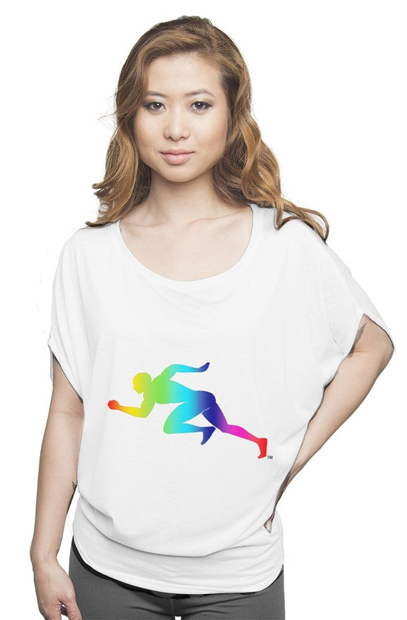 Rainbow "Running Man" flowy draped tee