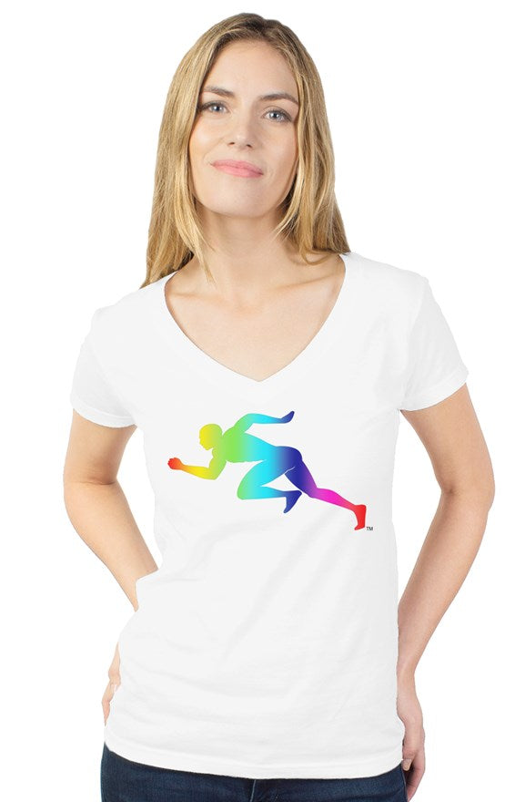 Rainbow "Running Man" womens tultex v neck