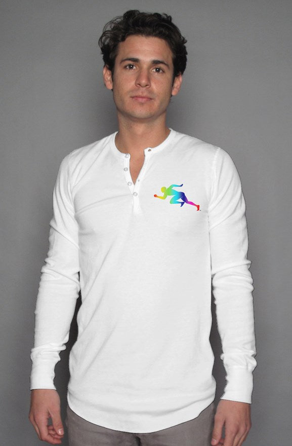 Rainbow "Running Man" long sleeve henley