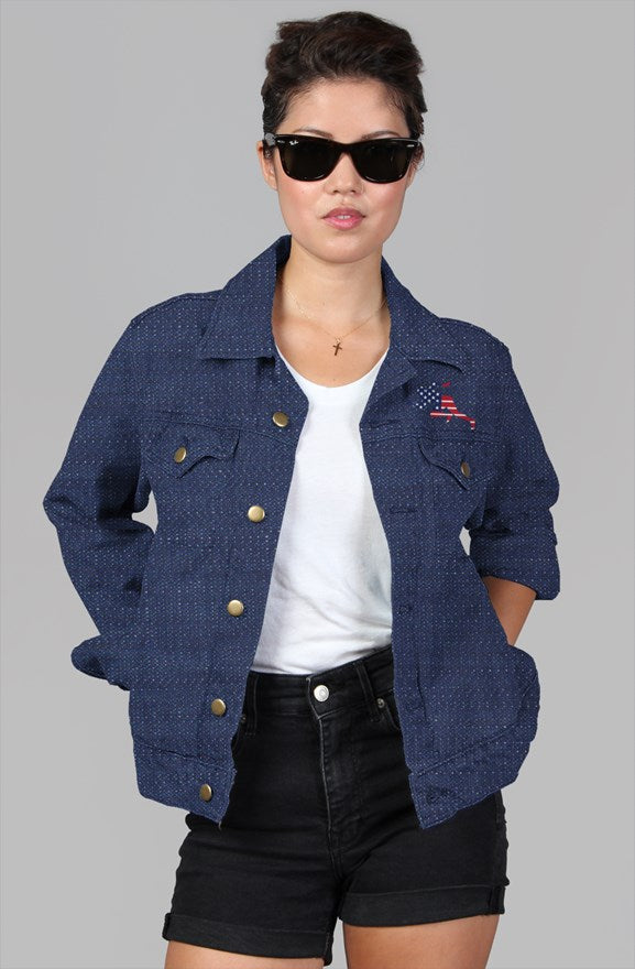 "RUNNING MAN" IN STARS & STRIPES women's denim jacket
