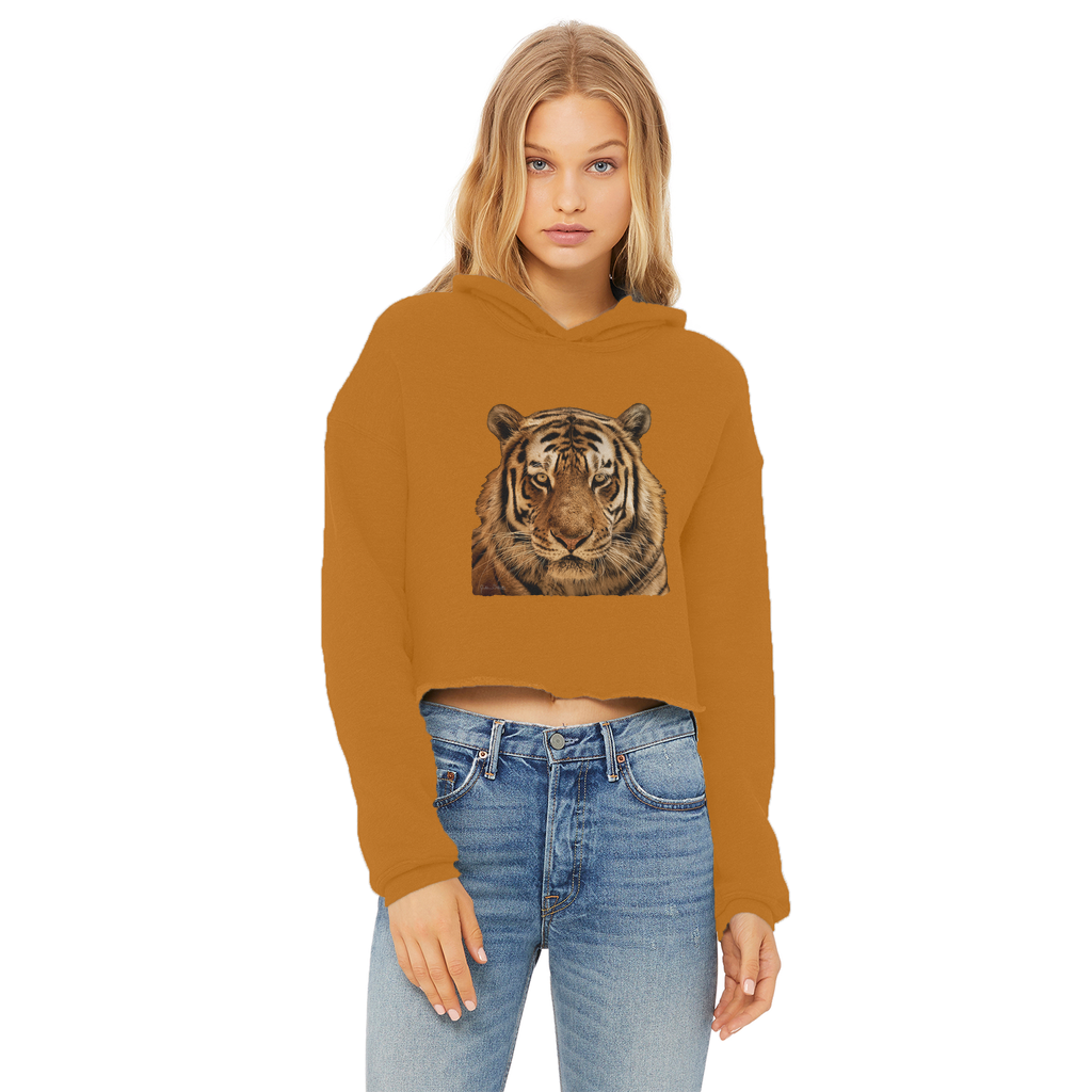 Massive Tiger Ladies Cropped Raw Edge Hoodie