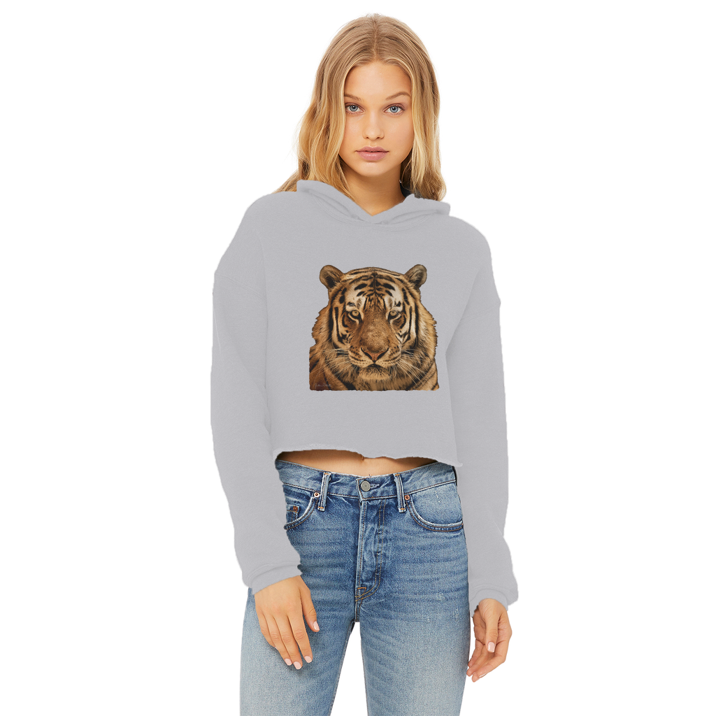 Massive Tiger Ladies Cropped Raw Edge Hoodie