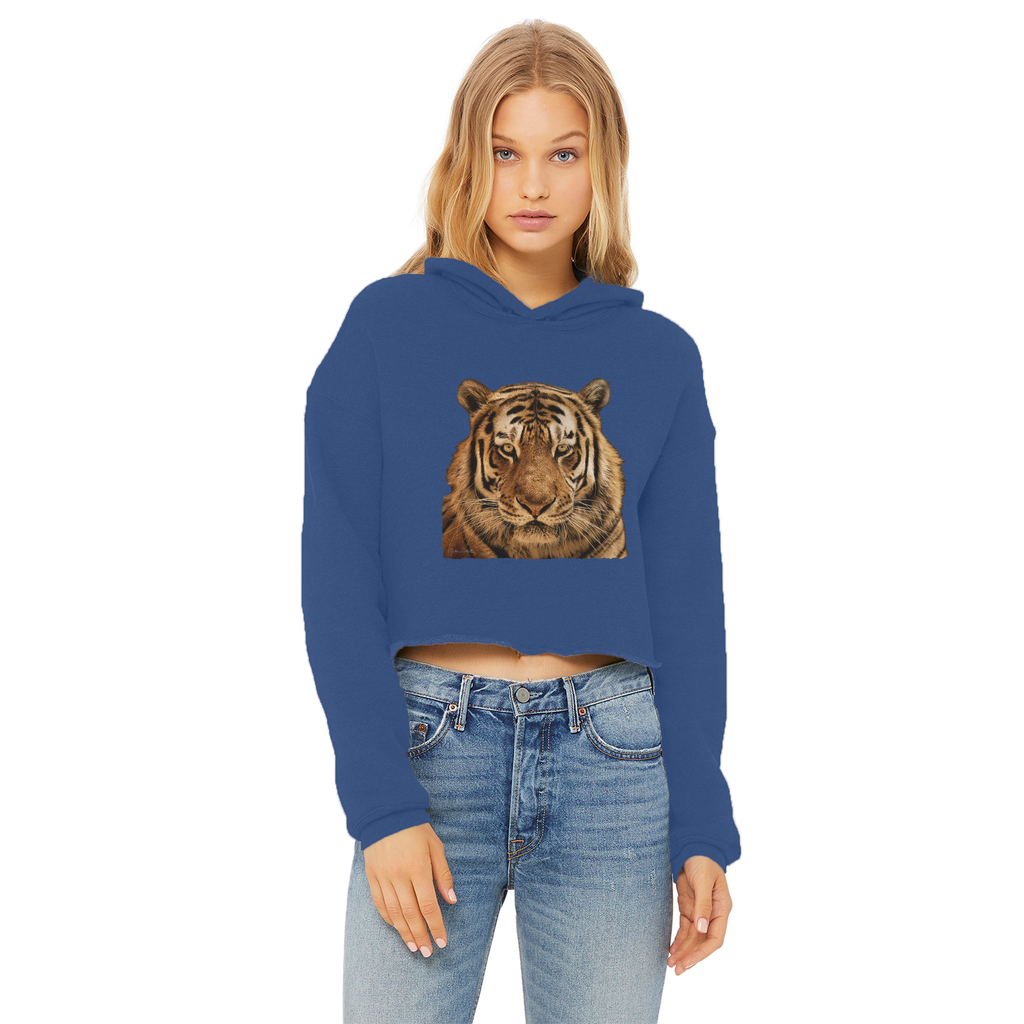 Massive Tiger Ladies Cropped Raw Edge Hoodie