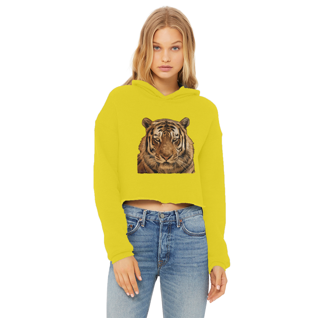 Massive Tiger Ladies Cropped Raw Edge Hoodie