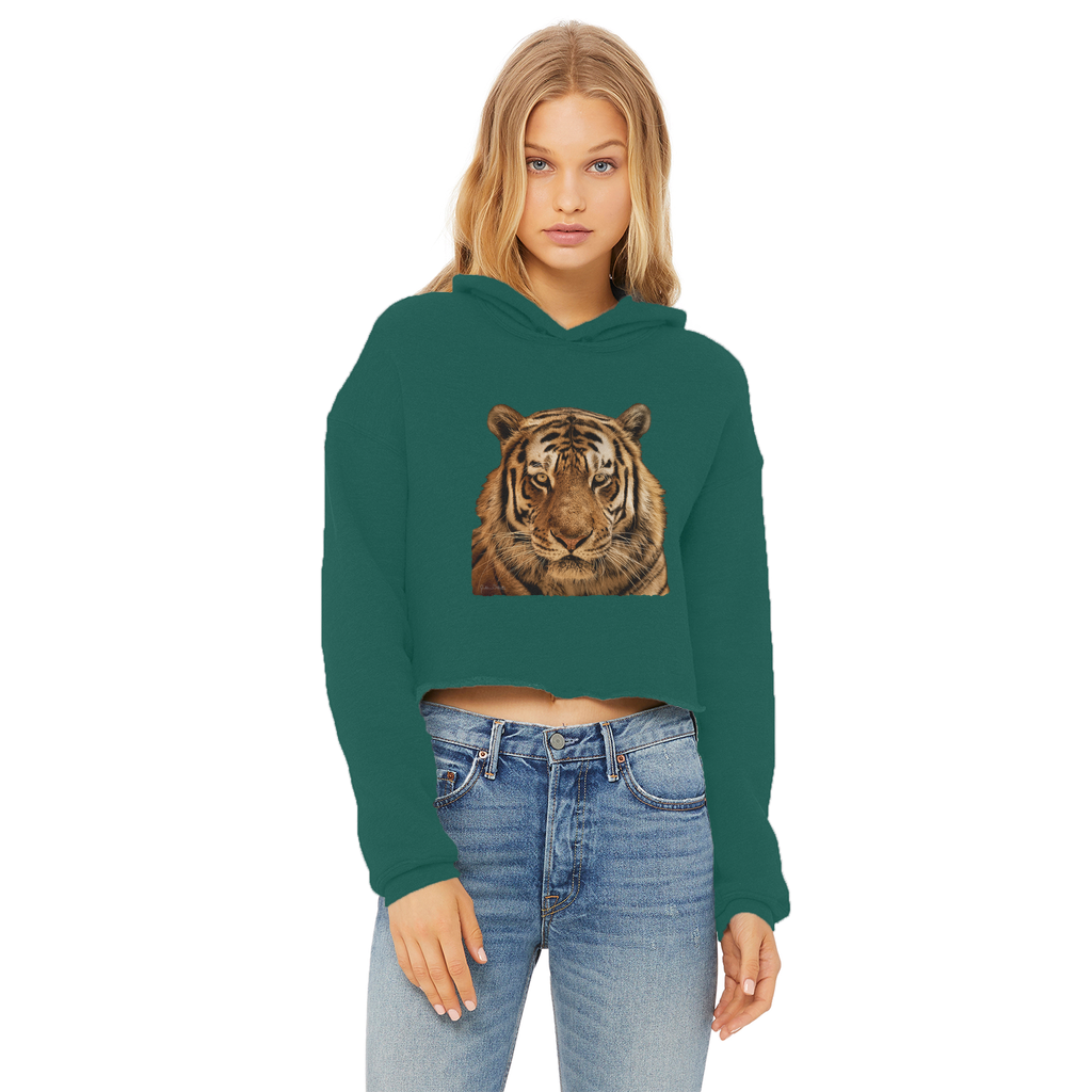 Massive Tiger Ladies Cropped Raw Edge Hoodie