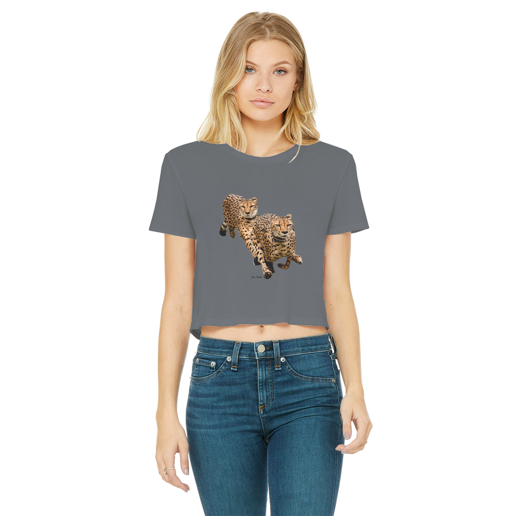 The Cheetah Brothers Classic Women's Cropped Raw Edge T-Shirt