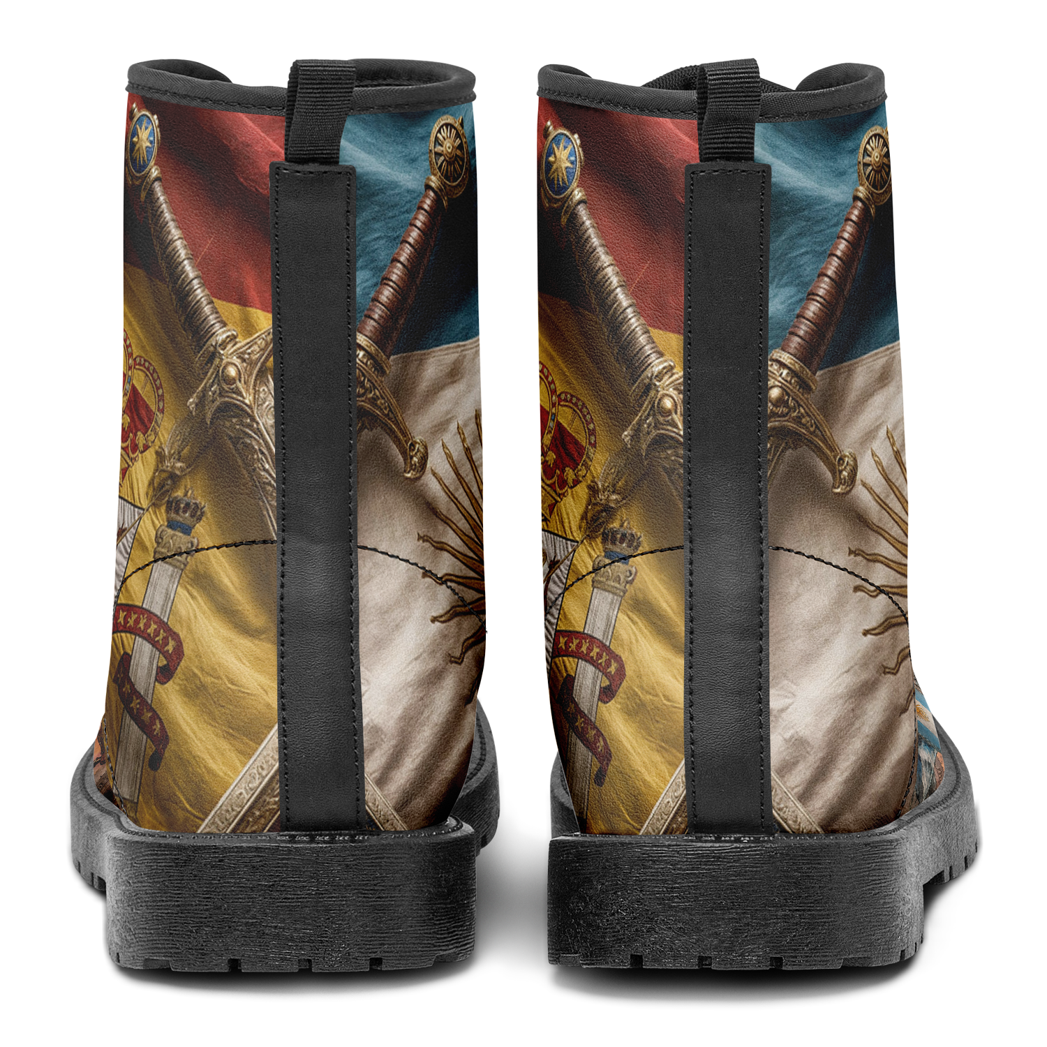 Wandering Legions: Leather Striders Adorned with Soldiers, Flags and Faded Maps