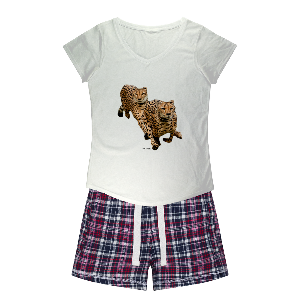 The Cheetah Brothers Girls Sleepy Tee and Flannel Short