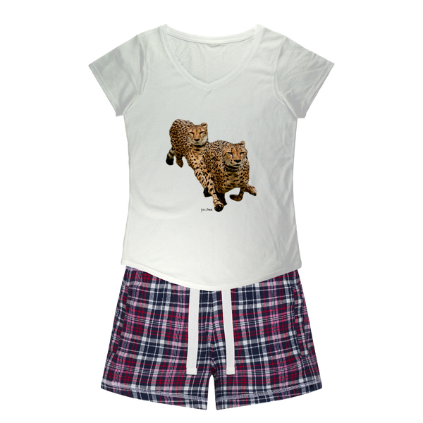 The Cheetah Brothers Girls Sleepy Tee and Flannel Short