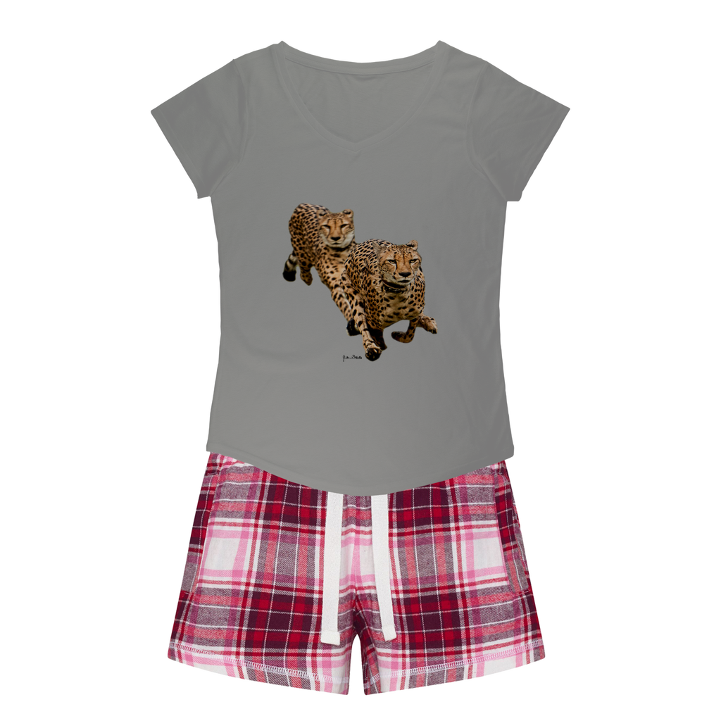 The Cheetah Brothers Girls Sleepy Tee and Flannel Short