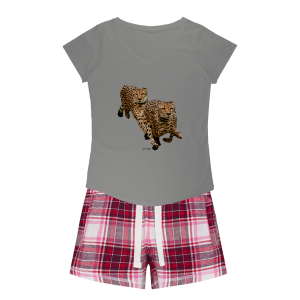 The Cheetah Brothers Girls Sleepy Tee and Flannel Short