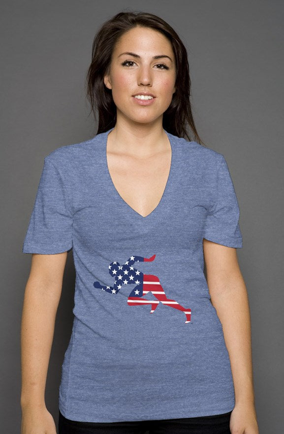 Flag "Running Man" womens triblend deep v neck