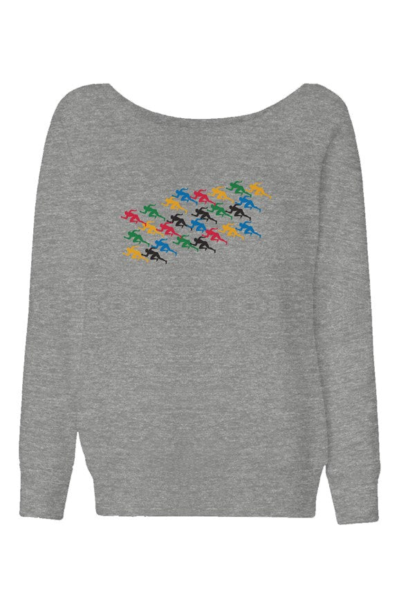 Colorful "Running Men" Womens Wide Neck Sweatshirt