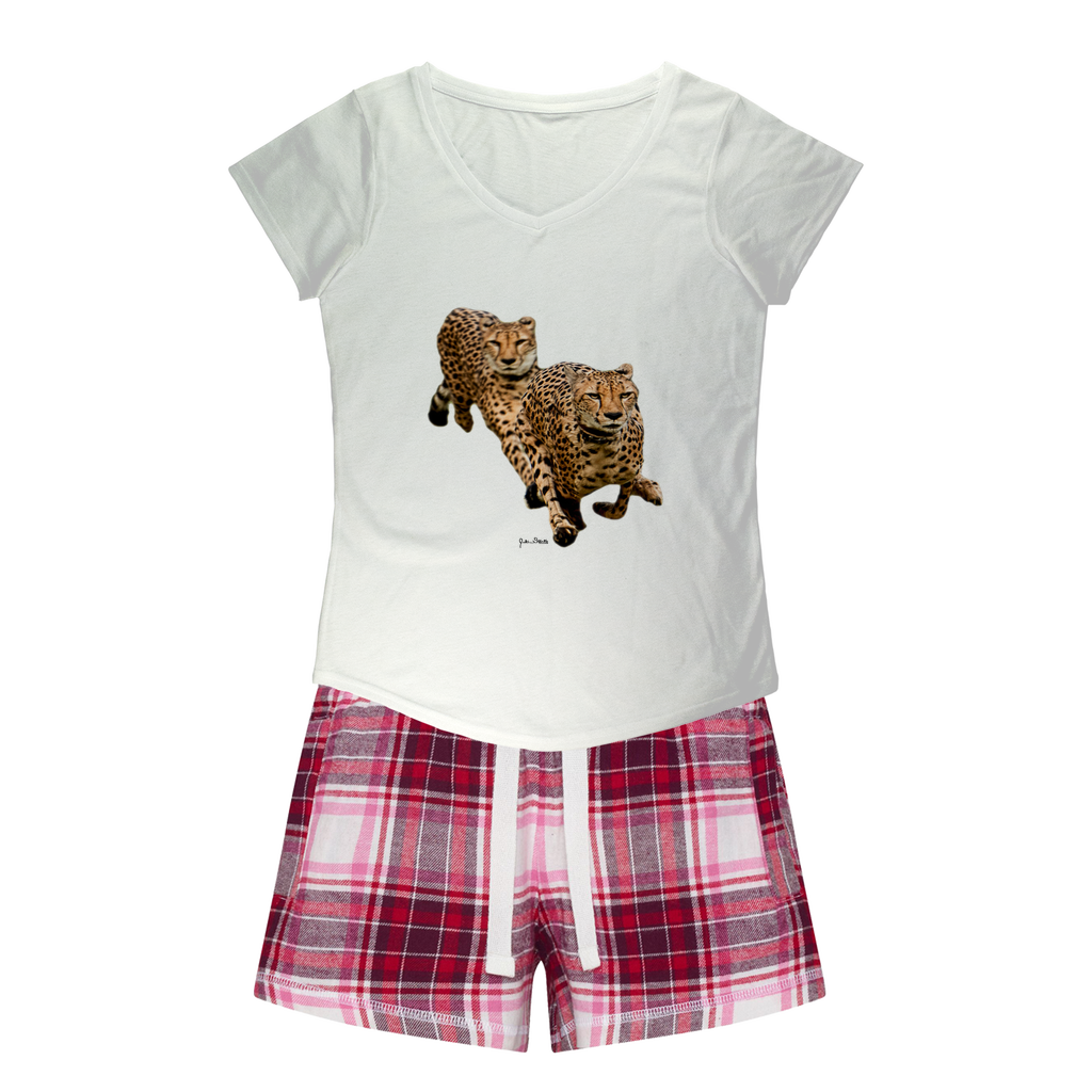 The Cheetah Brothers Girls Sleepy Tee and Flannel Short