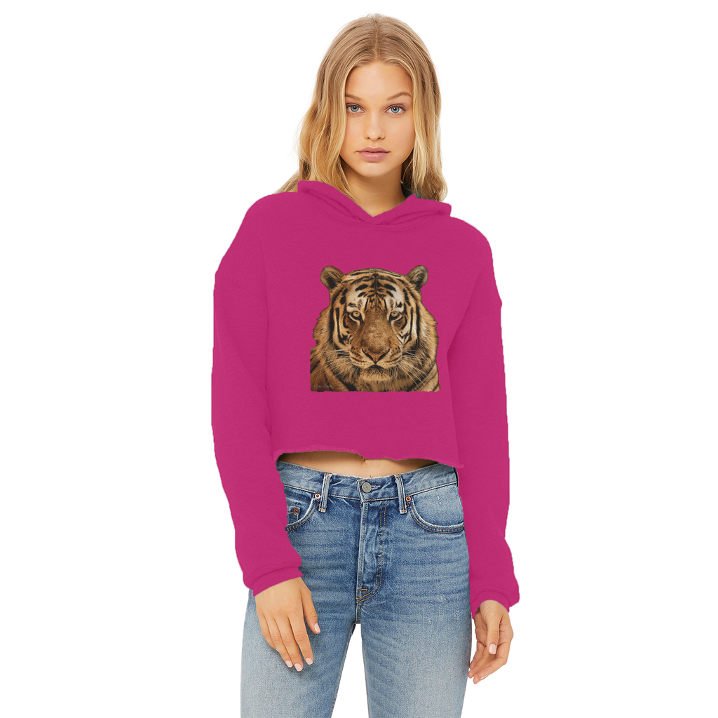 Massive Tiger Ladies Cropped Raw Edge Hoodie
