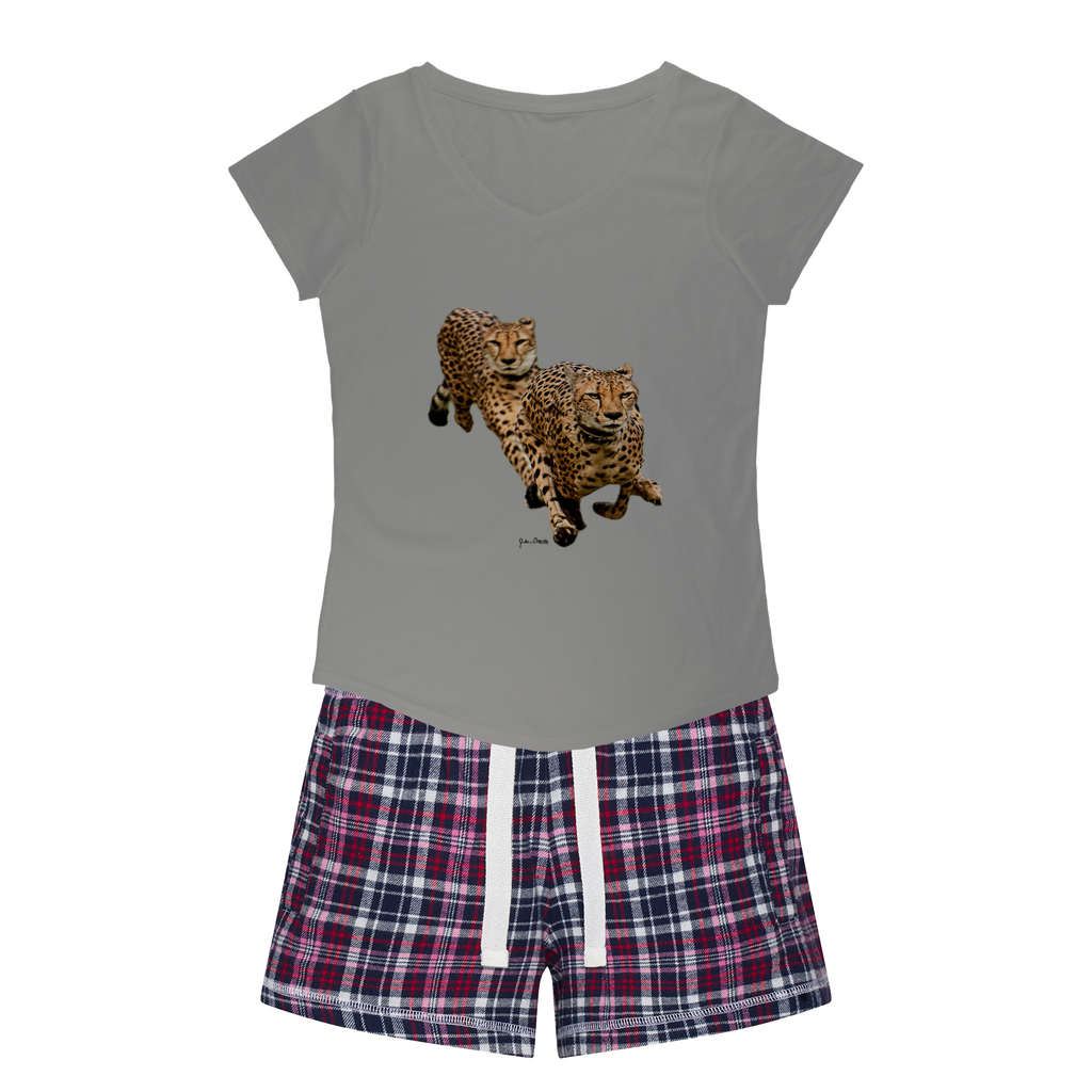 The Cheetah Brothers Girls Sleepy Tee and Flannel Short