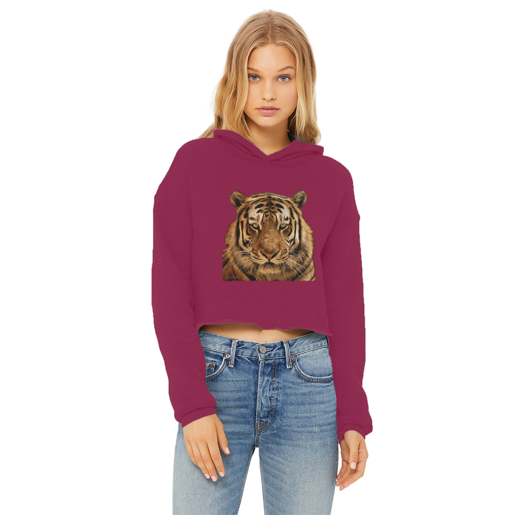 Massive Tiger Ladies Cropped Raw Edge Hoodie