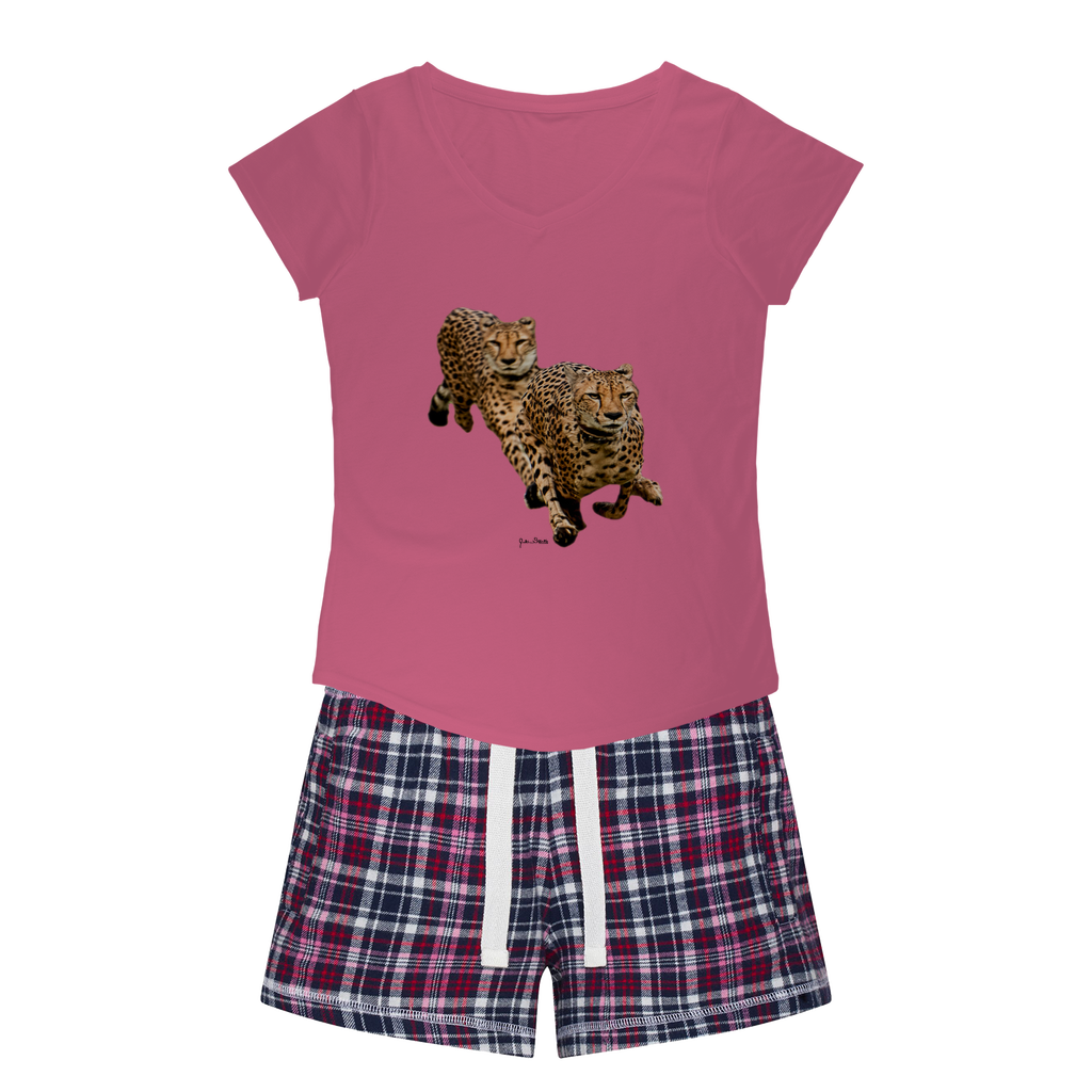 The Cheetah Brothers Girls Sleepy Tee and Flannel Short