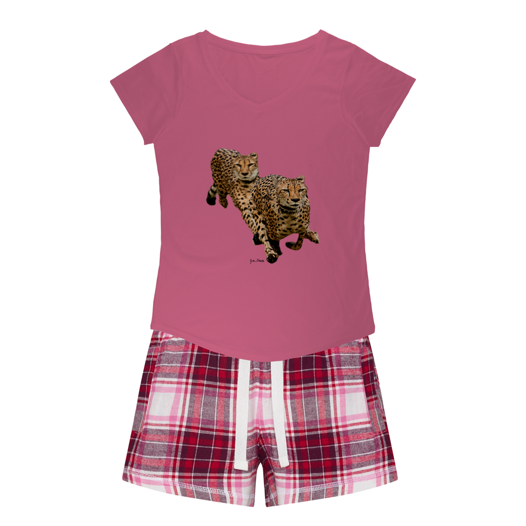 The Cheetah Brothers Girls Sleepy Tee and Flannel Short