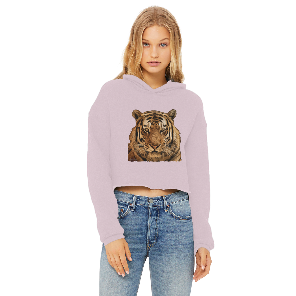 Massive Tiger Ladies Cropped Raw Edge Hoodie