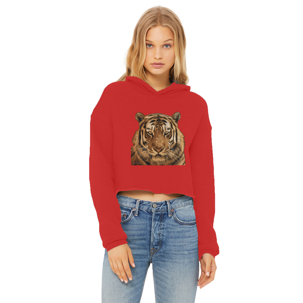 Massive Tiger Ladies Cropped Raw Edge Hoodie