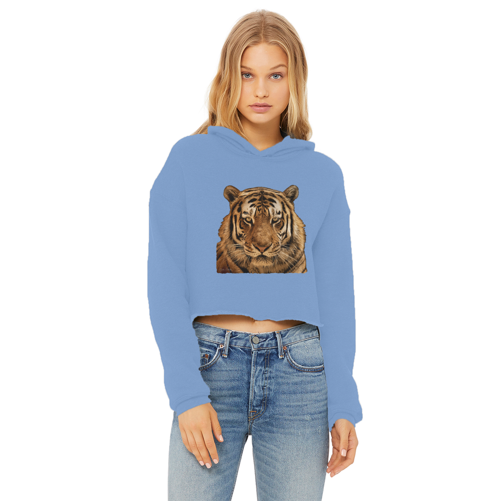 Massive Tiger Ladies Cropped Raw Edge Hoodie
