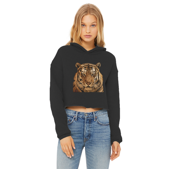 Massive Tiger Ladies Cropped Raw Edge Hoodie