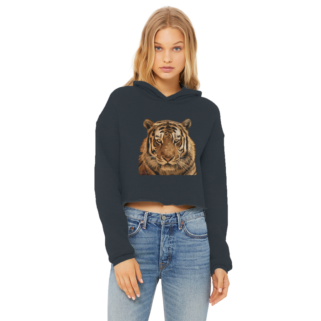 Massive Tiger Ladies Cropped Raw Edge Hoodie