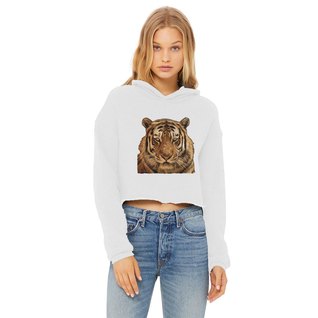 Massive Tiger Ladies Cropped Raw Edge Hoodie