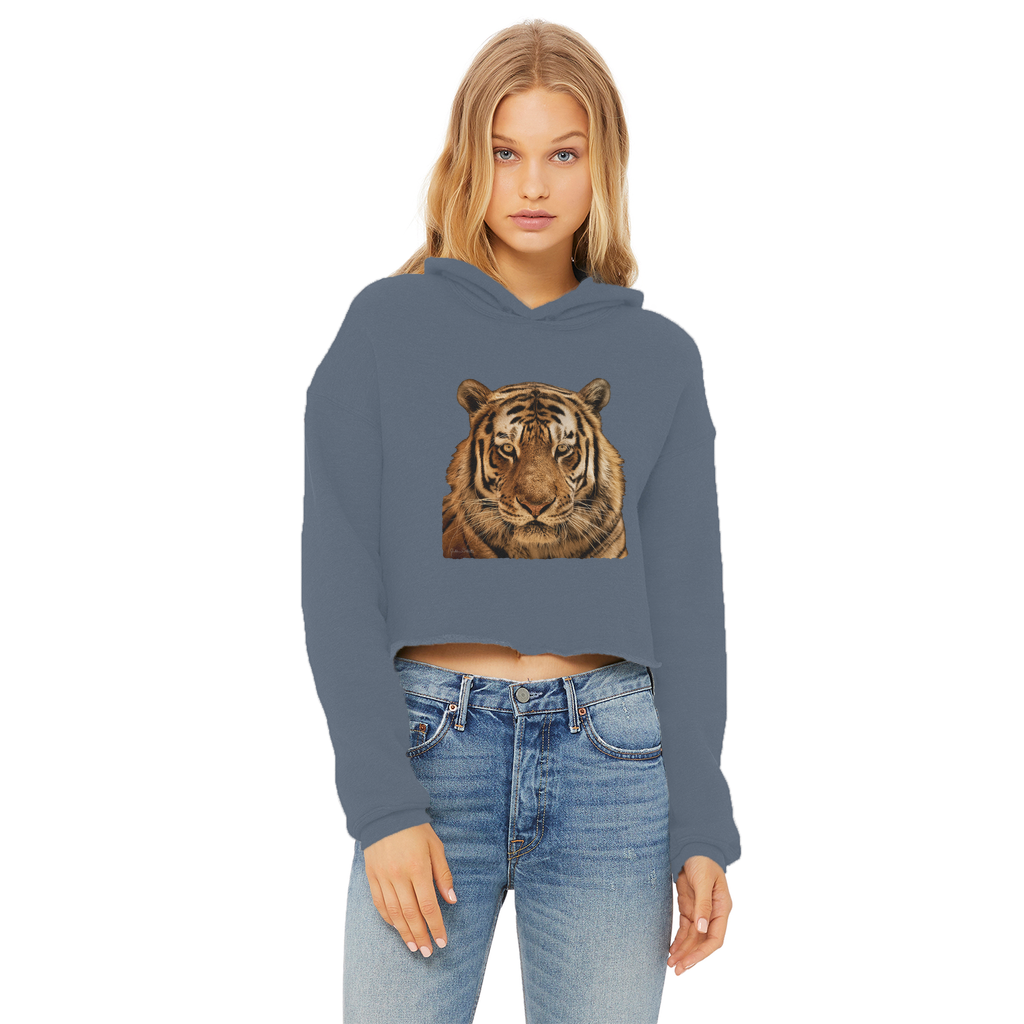 Massive Tiger Ladies Cropped Raw Edge Hoodie