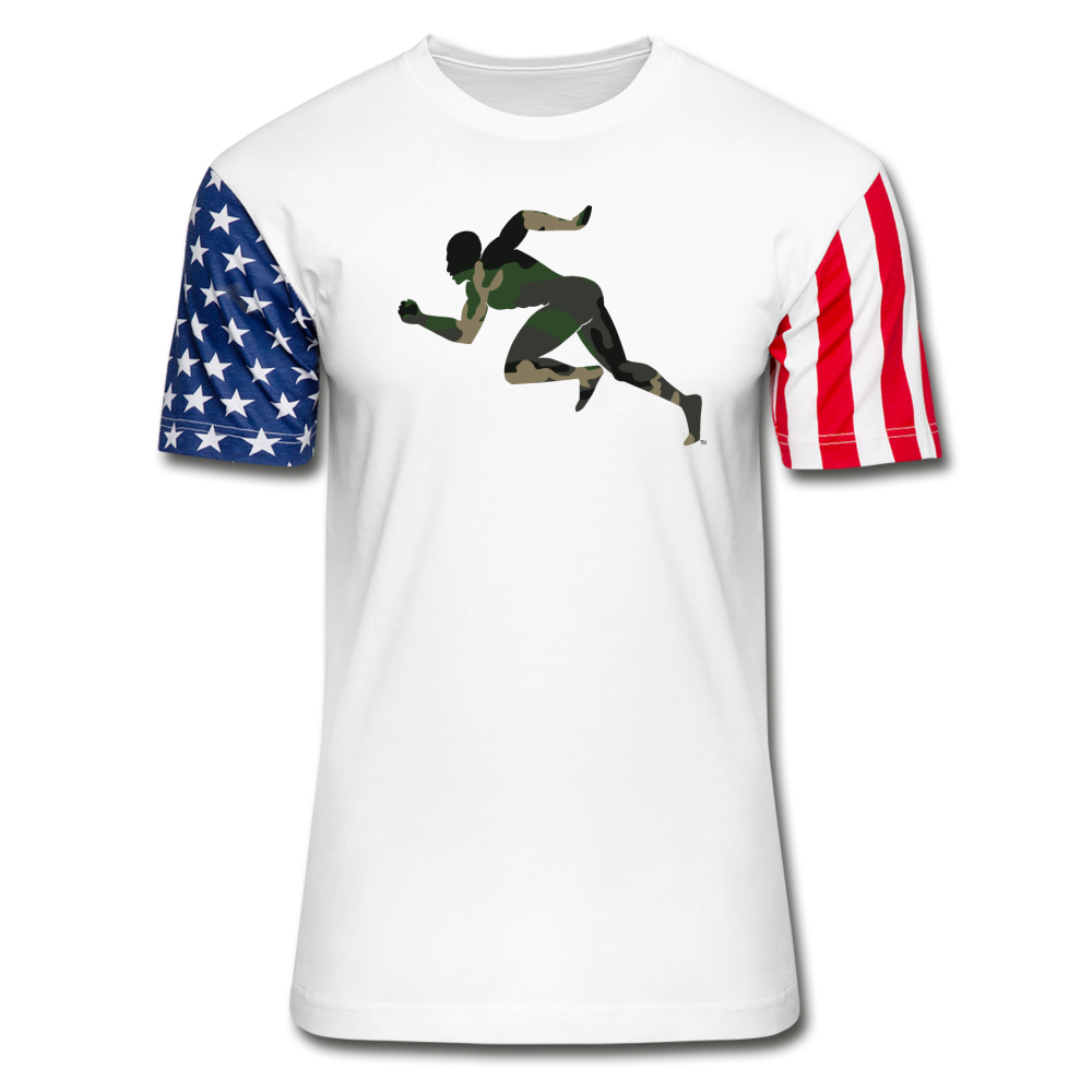 Camouflage "Running Man" Unisex Stars & Stripes T-Shirt - white