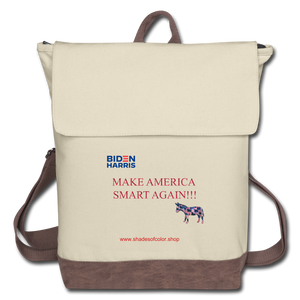 Biden/Harris "Make America Smart Again" Canvas Backpack - ivory/brown